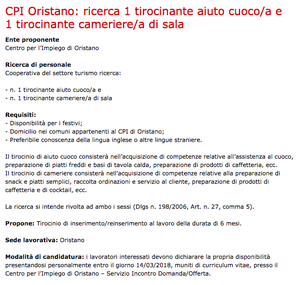 offerta stage cpi sardegna